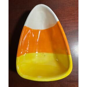 Ceramic Candy Corn Bowl Halloween Trinket Dish Orange White Yellow With Box